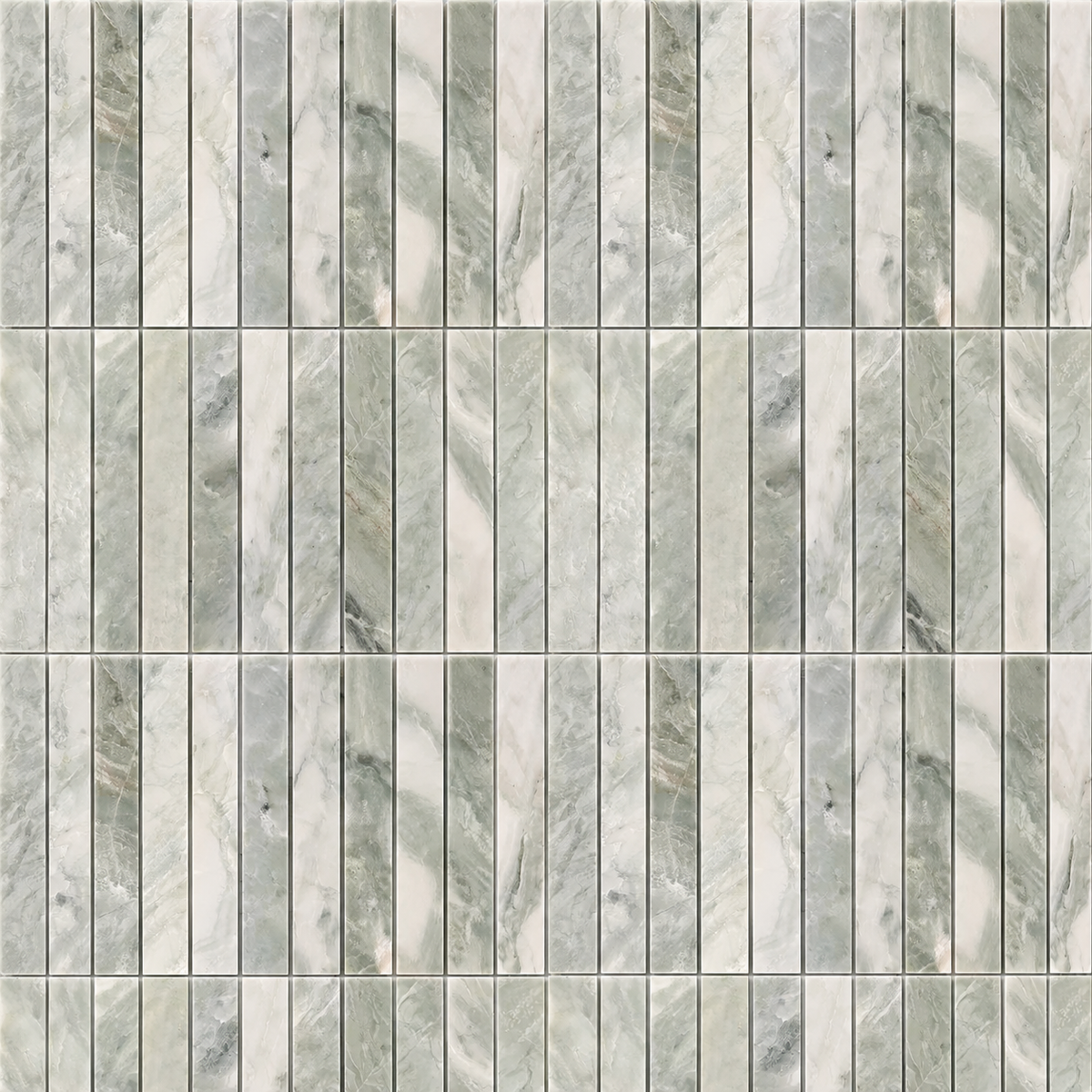 Glam Green Marble Mix Stacked 12x12 Polished Marble Mosaic Tile — AI-generated expanded pattern visualization; refer to original product photo for material details