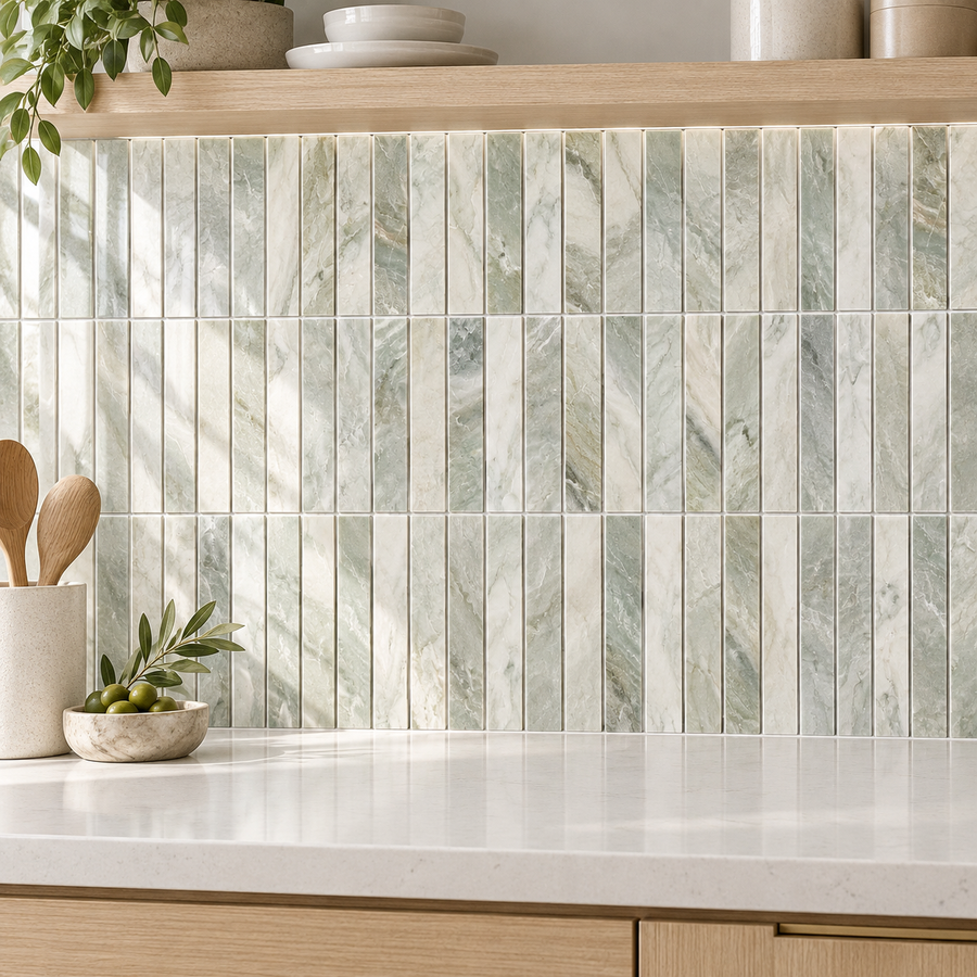 Glam Green Marble Mix Stacked 12x12 Polished Marble Mosaic Tile
