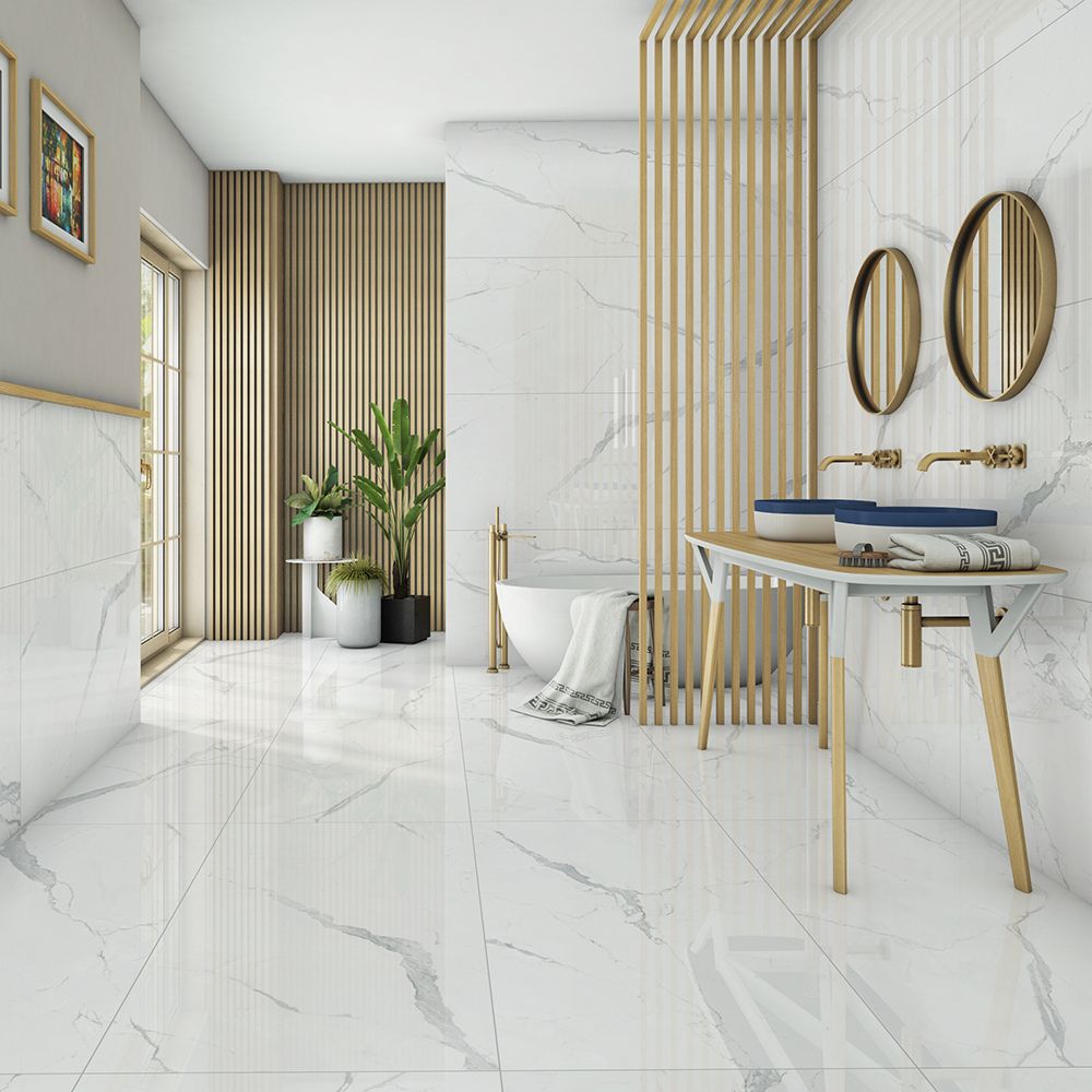 Alpine White Marble 24x48 R Porcelain Tile Polished