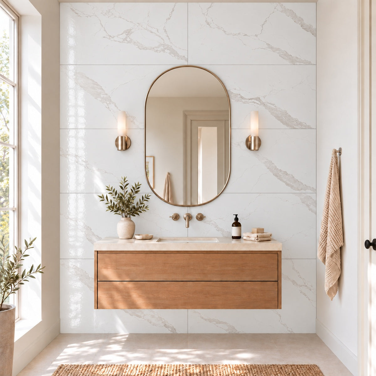 Alpine White Marble 24x48 R Porcelain Tile Polished — bathroom room visualization