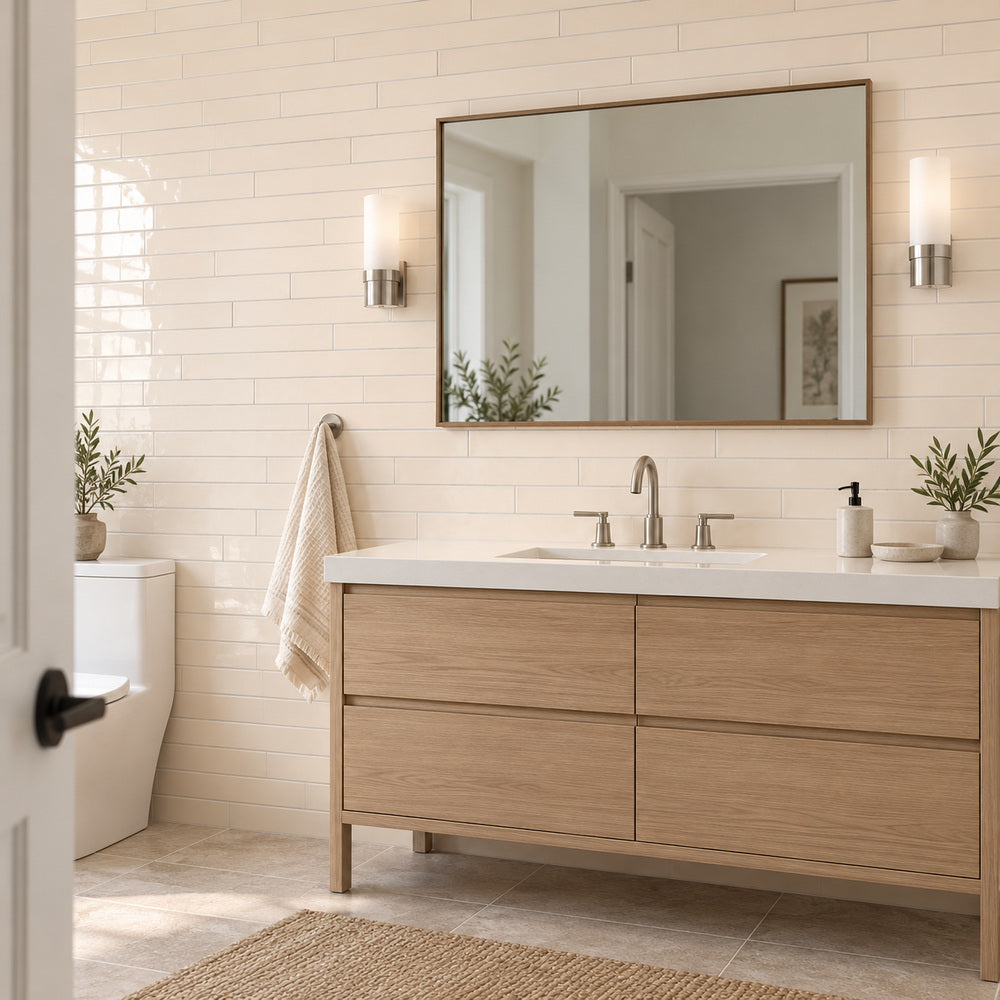 Ambrya opal 2x20 glossy ceramic tile — room scene