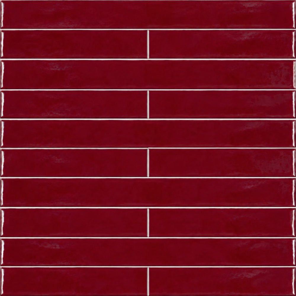 Ambrya ruby 2x20 glossy ceramic tile — straight-on close-up