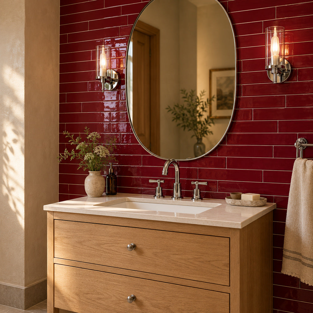 Ambrya ruby 2x20 glossy ceramic tile — room scene
