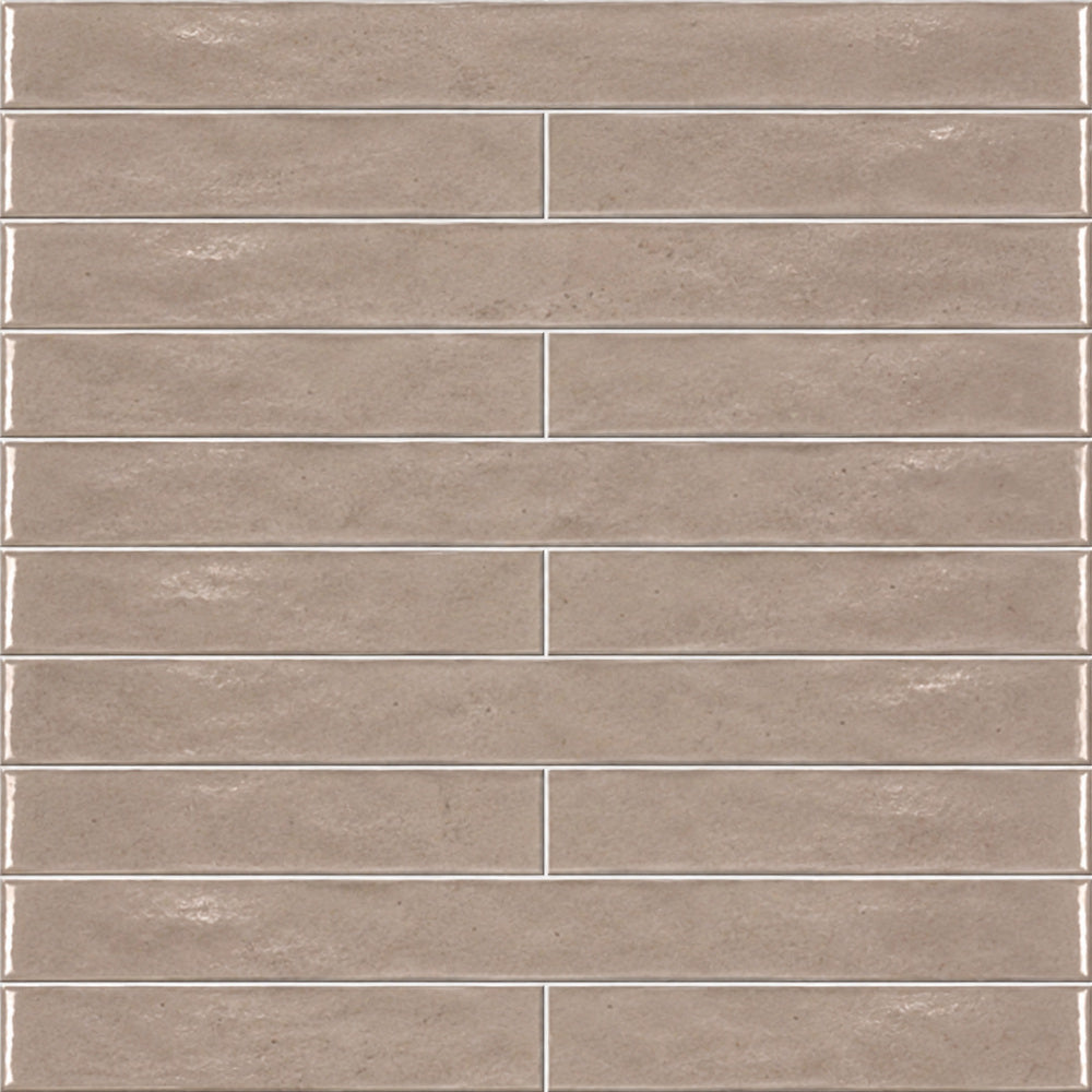 Ambrya sandstone 2x20 glossy ceramic tile — straight-on close-up