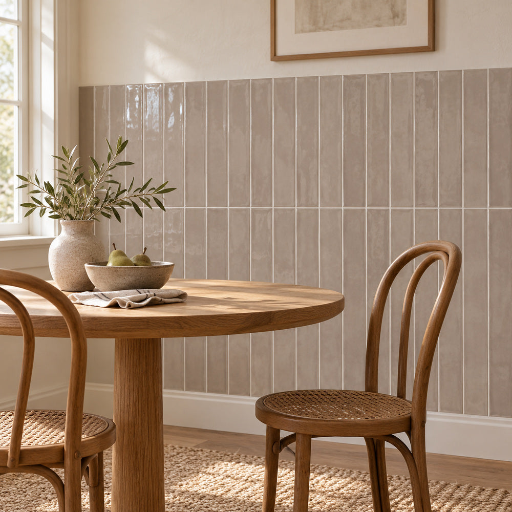 Ambrya sandstone 2x20 glossy ceramic tile — room scene
