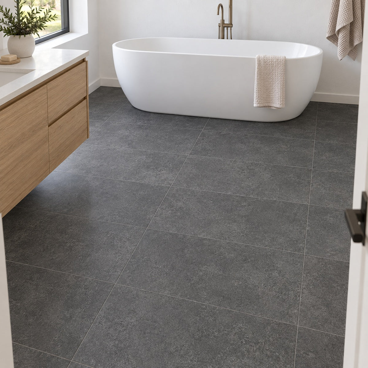 Anthraconic 12x24 R Porcelain Tile Matte — bathroom floor visualization