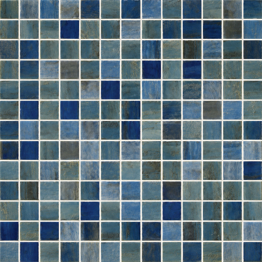 Aquatic Forest Blue Glass 12.25x18.5 Mosaic Tile Polished — closeup