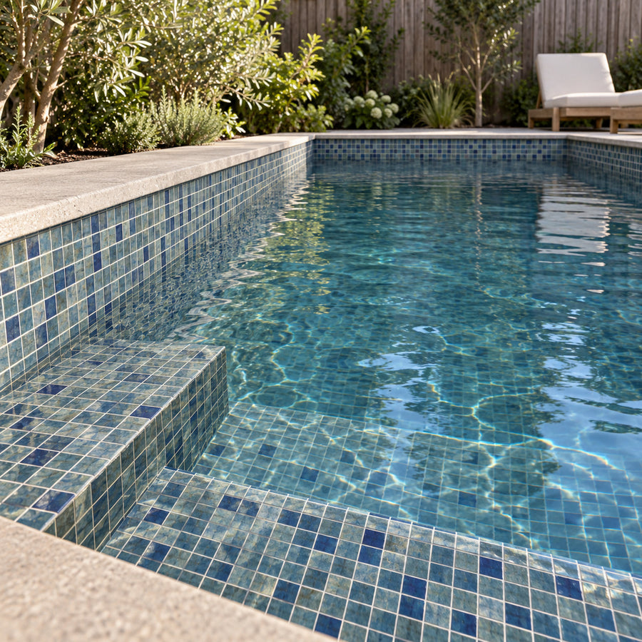 Aquatic Forest Blue Glass 12.25x18.5 Mosaic Tile Polished