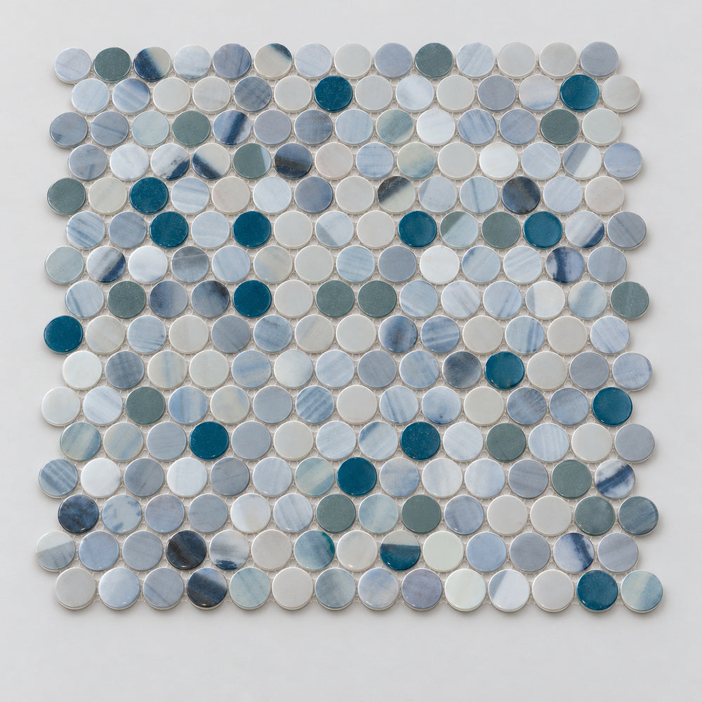 Aquatic Penny Bluish Gray Glass 11.25x11.25 Mosaic Tile — product