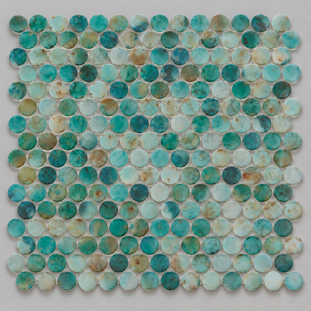 Aquatic Penny Green Glass 11.25x11.25 Mosaic Tile — product