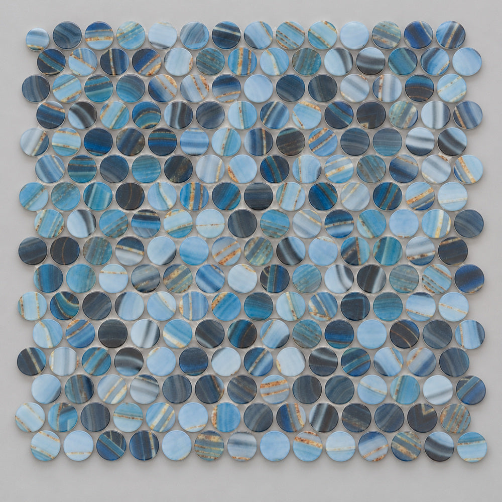 Aquatic Penny Onyx Blue Glass 11.25x11.25 Mosaic Tile Polished — product