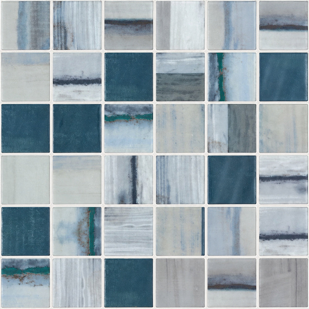 Aquatic Penta Bluish Gray Glass 12.25x12.25 Mosaic Tile — closeup
