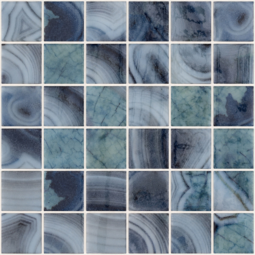 Aquatic Penta Borneo Glass 12.25x12.25 Mosaic Tile Polished — closeup