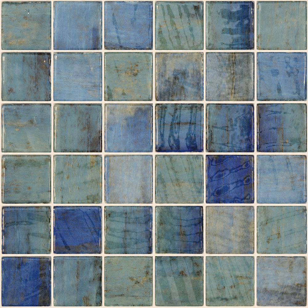 Aquatic Penta Forest Blue Glass 12.25x12.25 Mosaic Tile — closeup