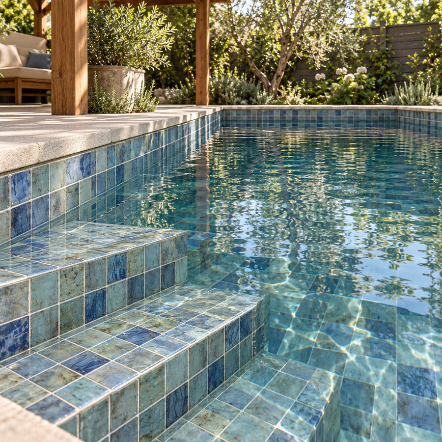 Aquatic Penta Forest Blue Glass 12.25x12.25 Mosaic Tile