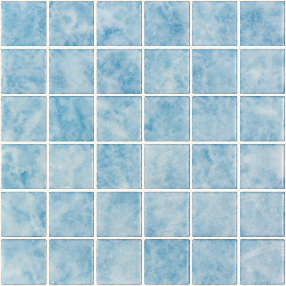 Aquatic Penta Los Blue Glass 12.25x12.25 Mosaic Tile — closeup