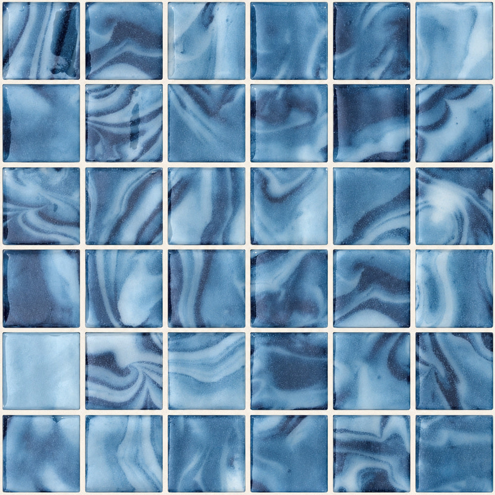 Aquatic Penta Navagio Glass 12.25x12.25 Mosaic Tile — closeup