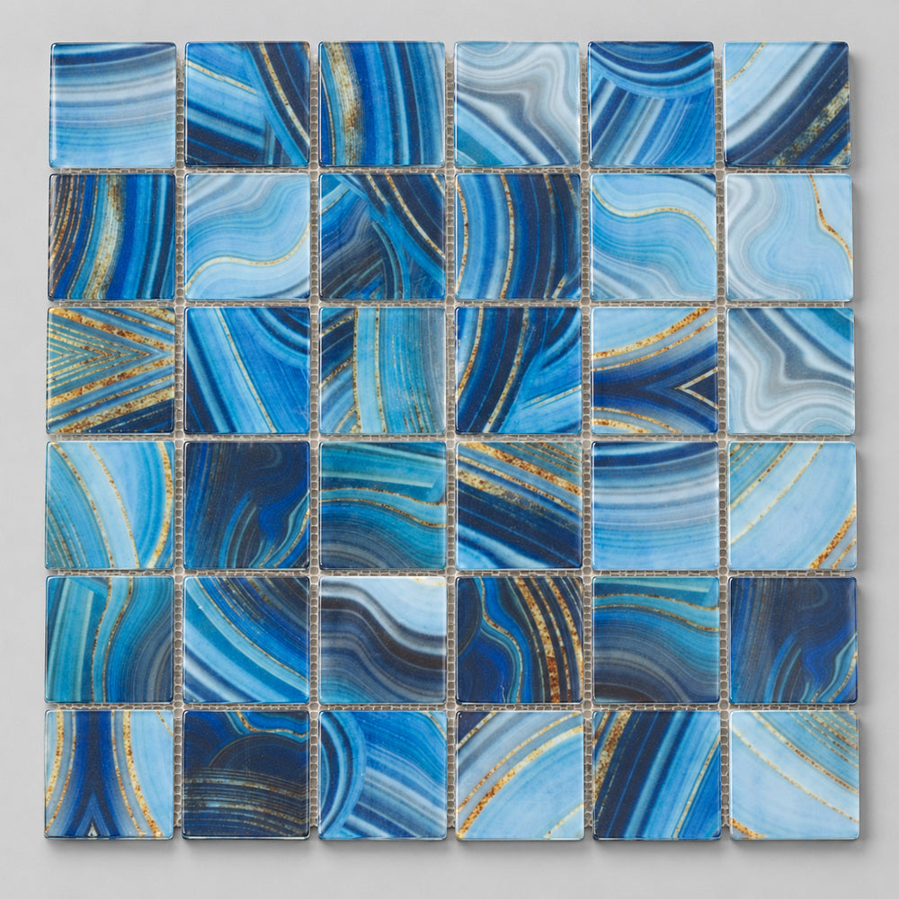 Aquatic Penta Onyx Blue Glass 12.25x12.25 Mosaic Tile — product