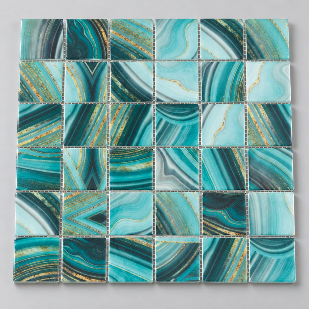 Aquatic Penta Onyx Teal Glass 12.25x12.25 Mosaic Tile — product