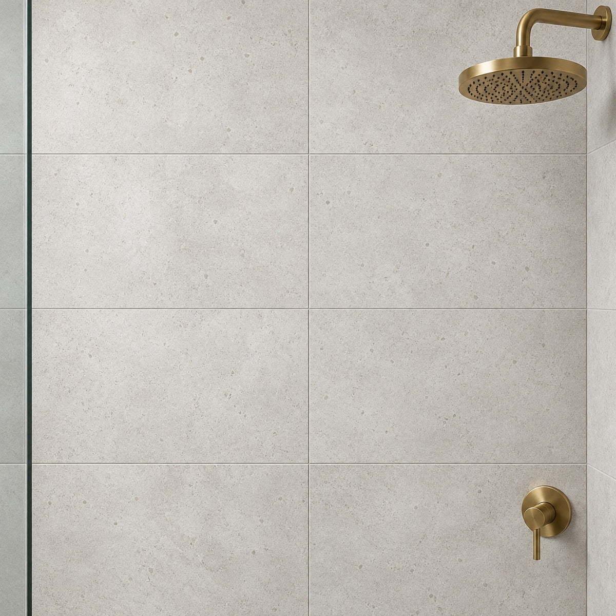 Ashtone Blanco 12x24 R Porcelain Tile — bathroom shower wall visualization