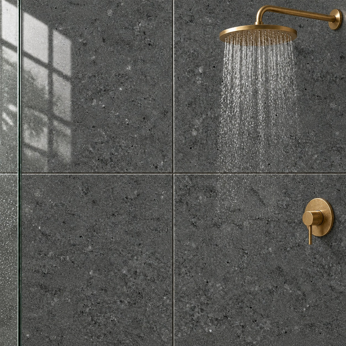 Astral Antracita 24x24 R Porcelain Tile Polished — bathroom shower wall visualization