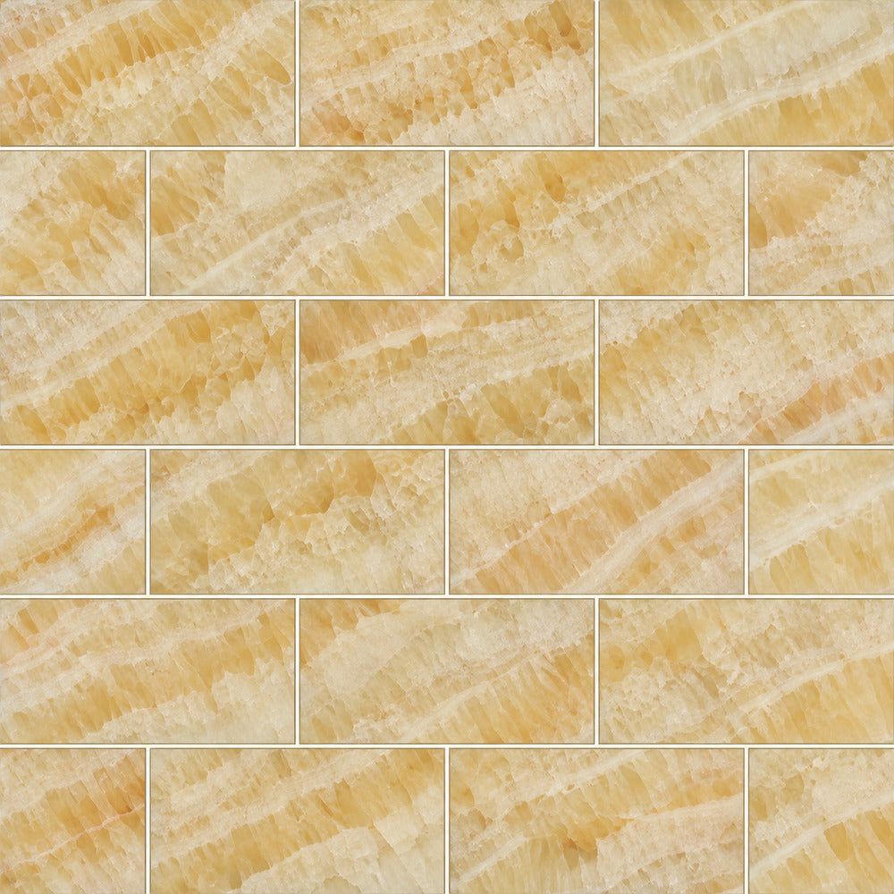 Aurora Onyx 3x6 Subway Tile Polished installed close-up