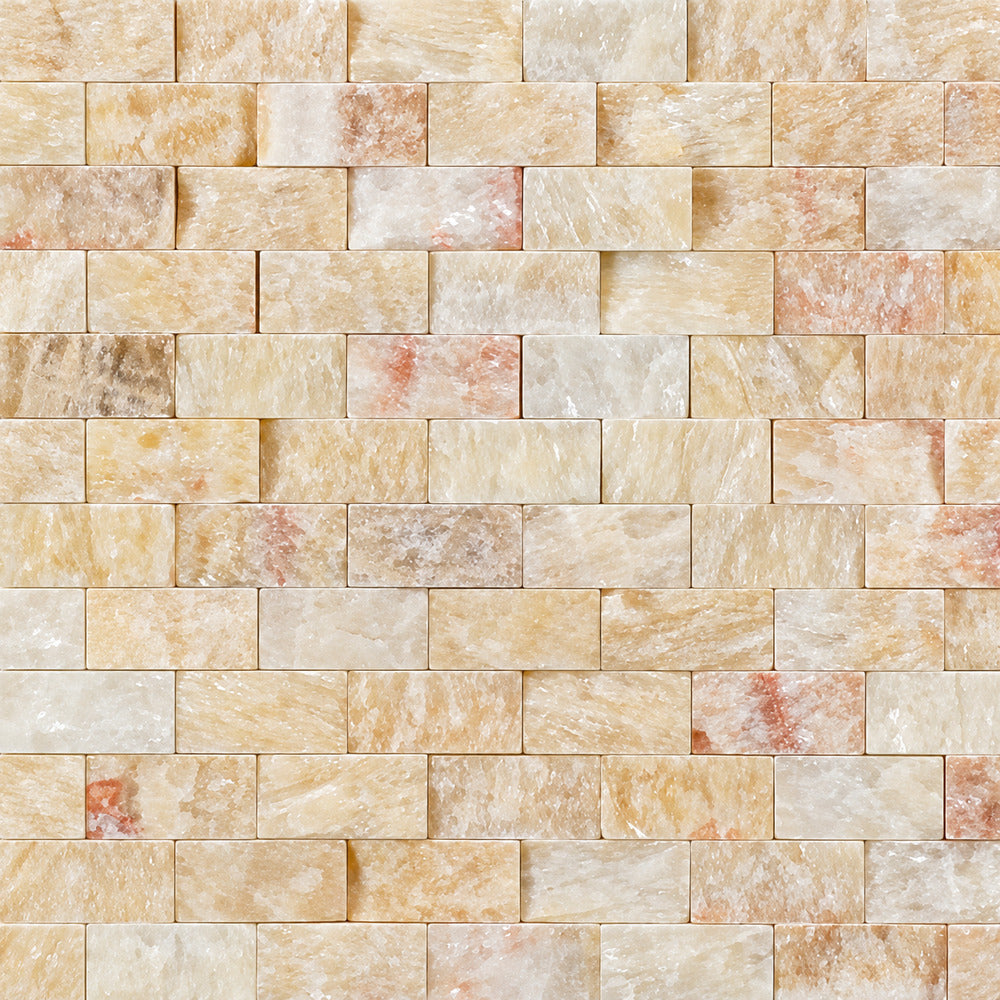 Aurora Onyx 1x2 Split Faced Brick Mosaic installed close-up
