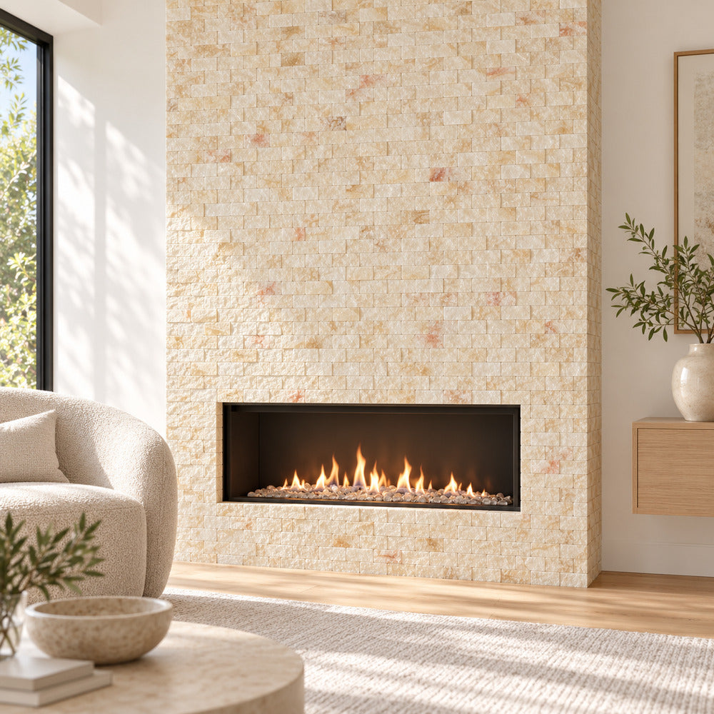 Aurora Onyx 1x2 Split Faced Brick Mosaic room installation
