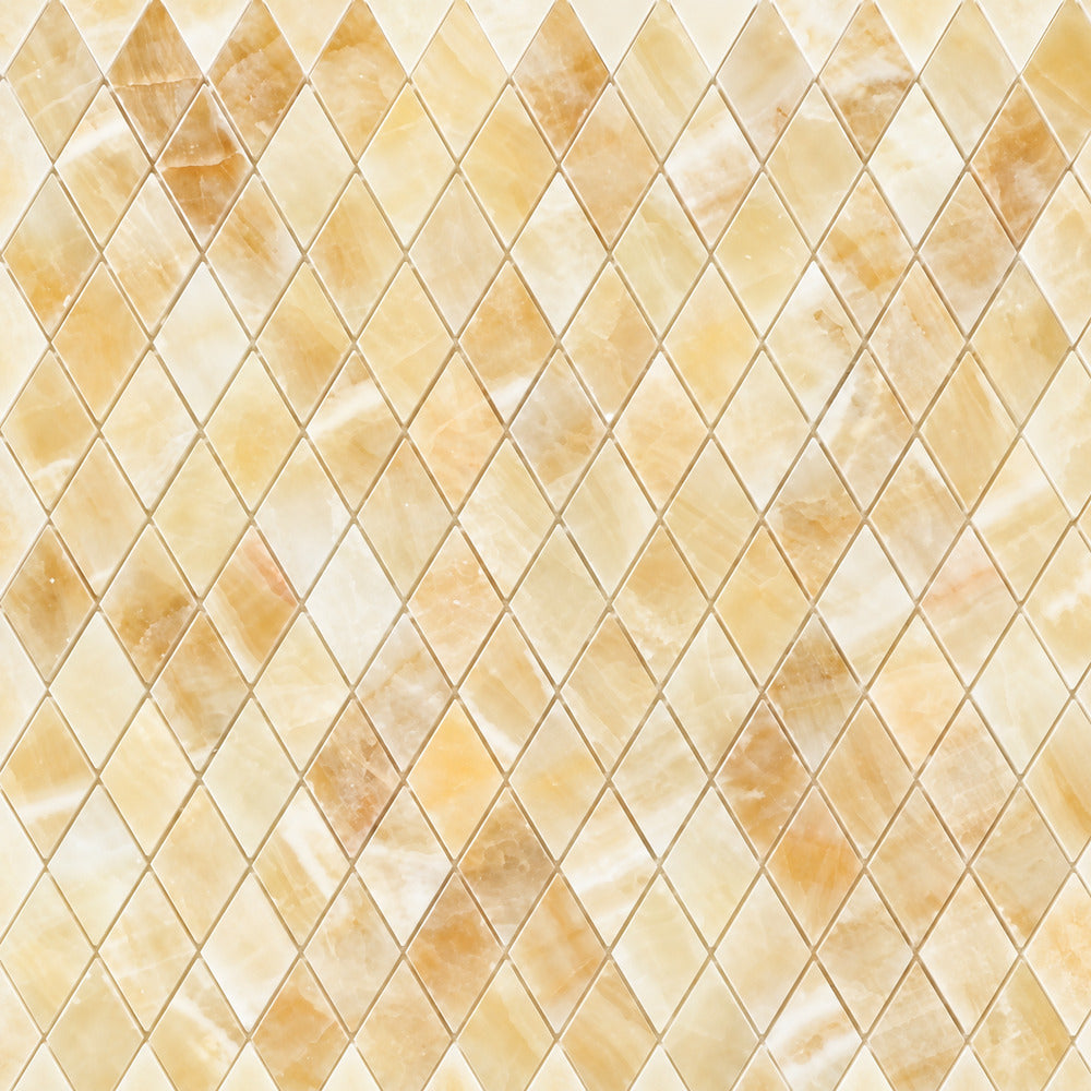 Aurora Onyx 12x12 Diamond Mosaic Polished installed close-up