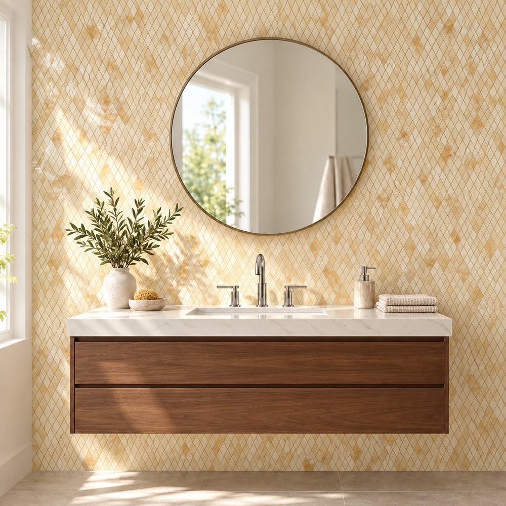 Aurora Onyx 12x12 Diamond Mosaic Polished room installation