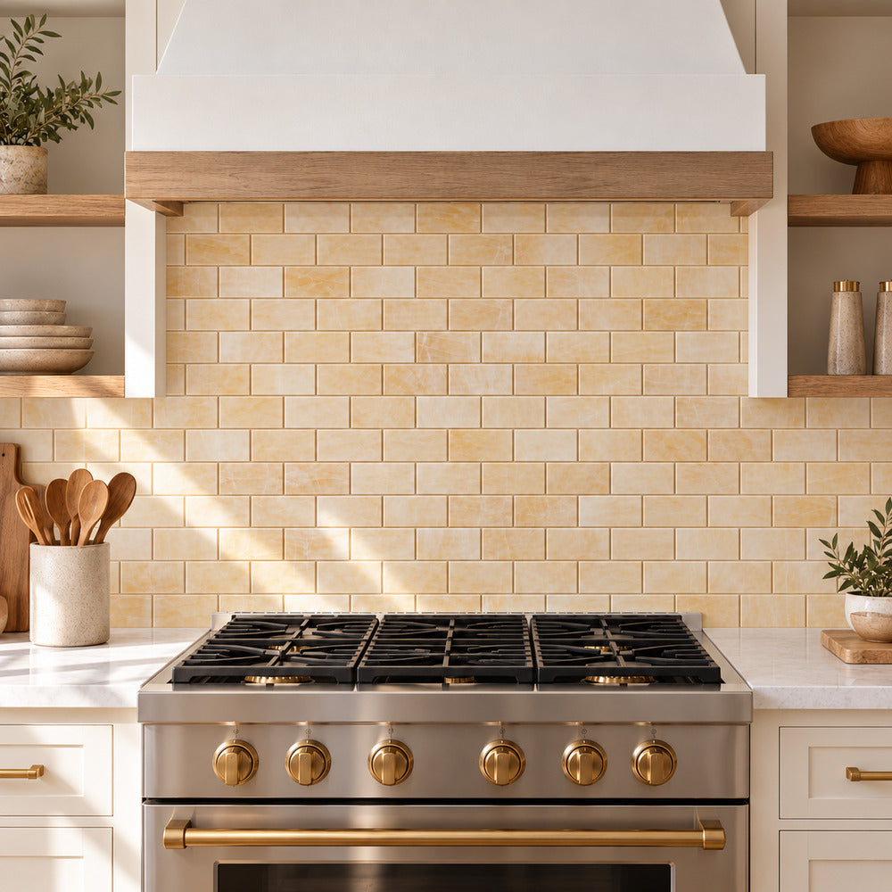 Aurora Onyx 2x4 Brick Mosaic Polished room installation