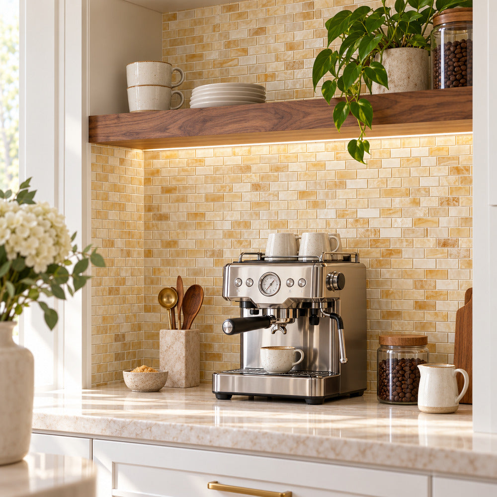 Aurora Onyx 12x12 Mini Brick Mosaic Polished room installation