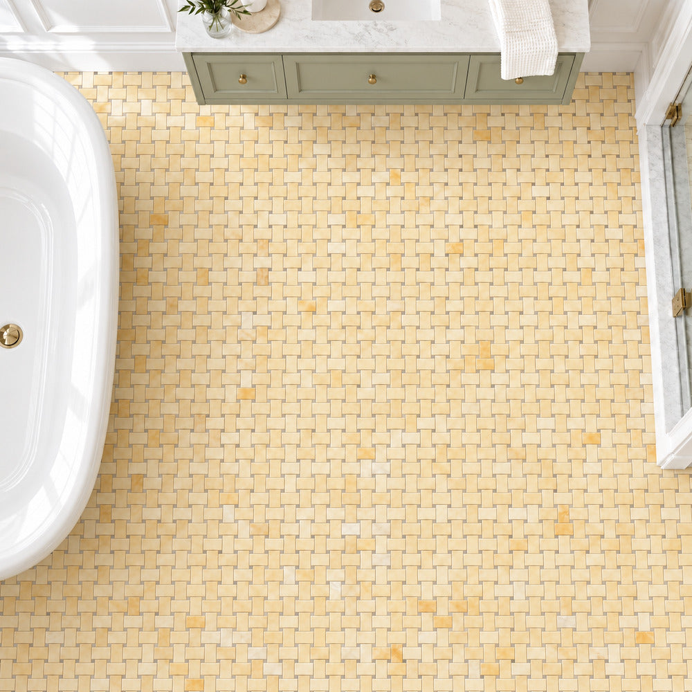 Aurora Onyx 12x12 Basketweave with White Dots Mosaic Polished room installation