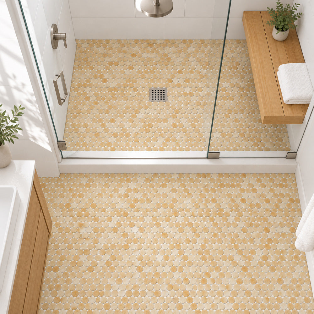 Aurora Onyx 12x12 Penny Round Mosaic Polished room installation