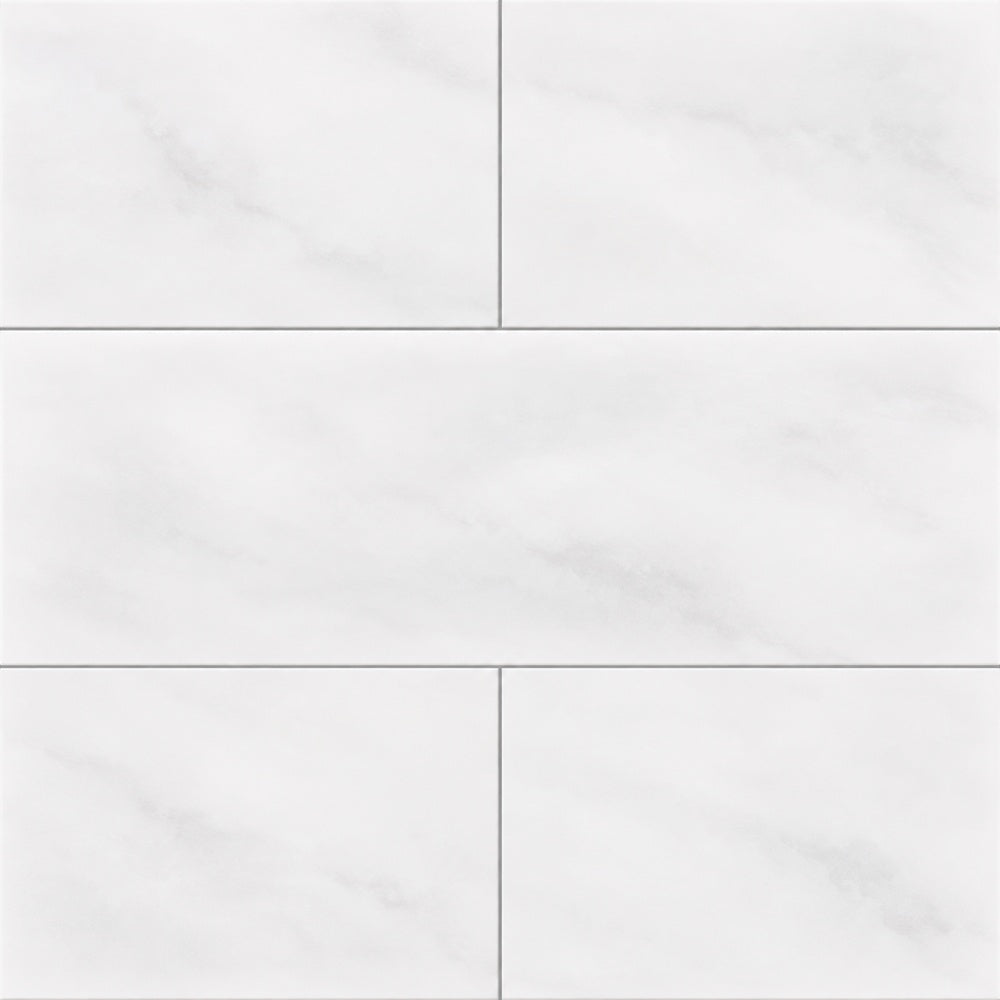 Aurora Blanco 8x24 Ceramic Matte Tile large-format installed close-up