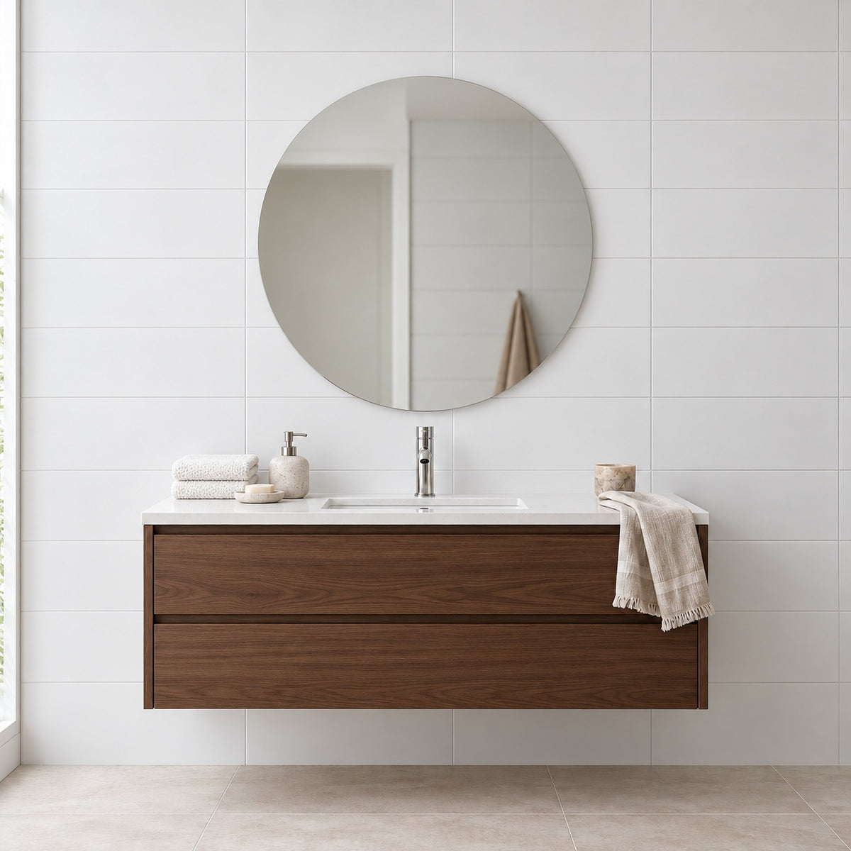 Aurora Blanco 8x24 Ceramic Matte Tile — second bathroom wall visualization