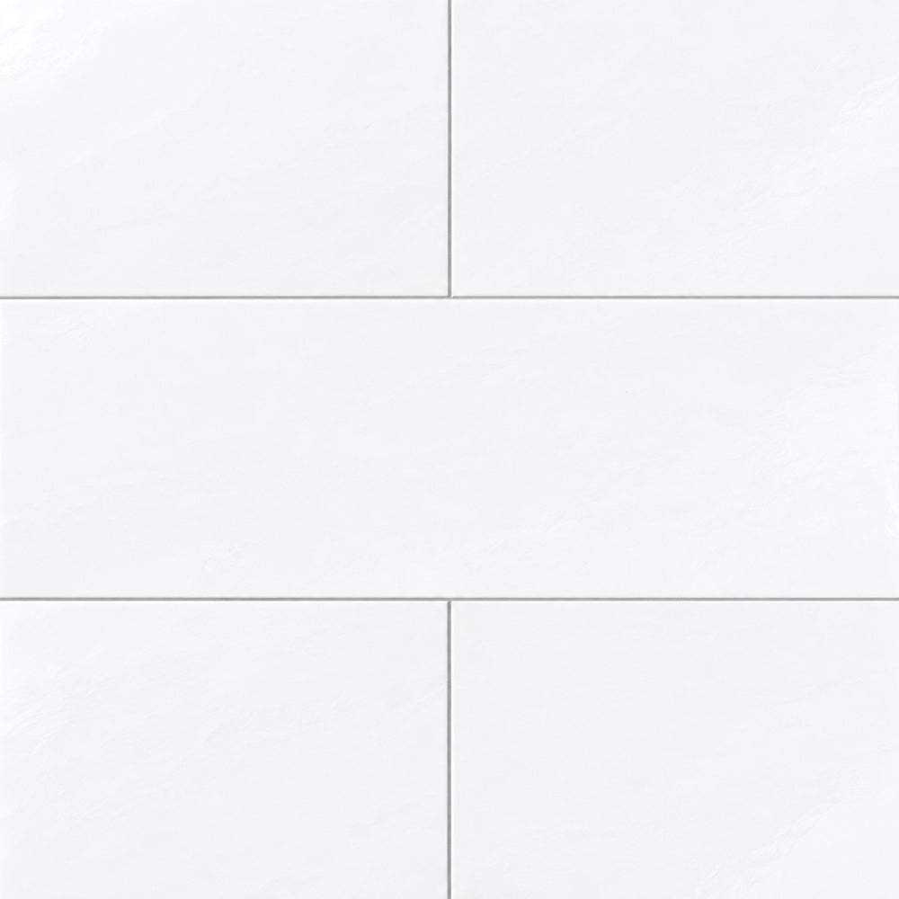 Azuria Blanco 12x36 Polished Ceramic Tile large-format installed close-up