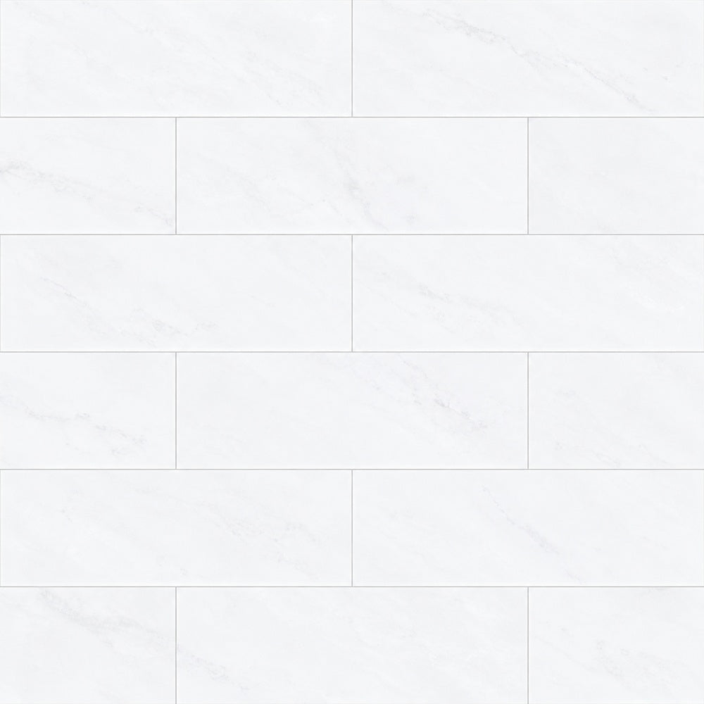 Azuria Blanco 12x36 Polished Ceramic Tile installed tile close-up