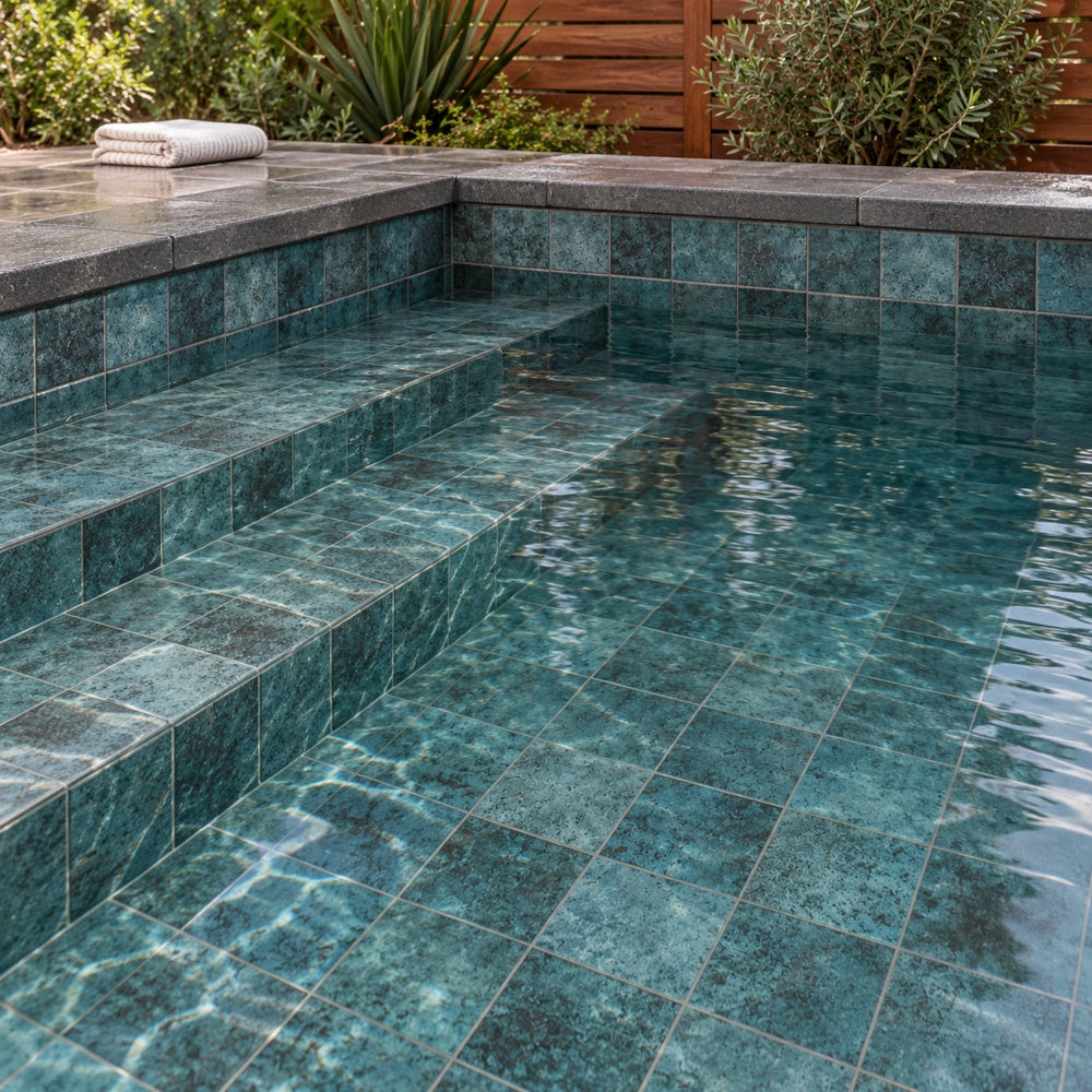 Bali Blue Turquoise 6x6 Matte Porcelain Tile - pool installation