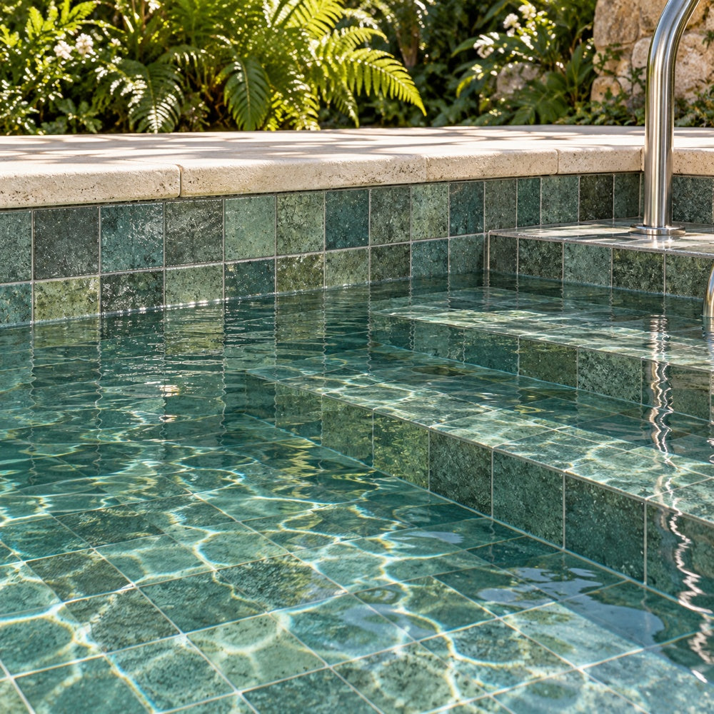 Bali Blue Emerald 6x6 Bright Porcelain Tile — generated outdoor pool installation
