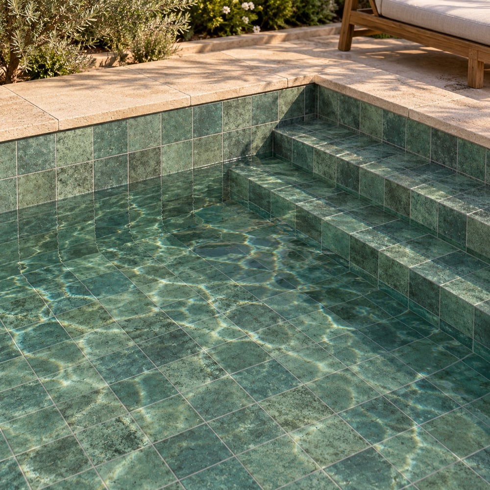 Bali Blue Emerald 6x6 Matte Porcelain Tile — generated outdoor pool installation