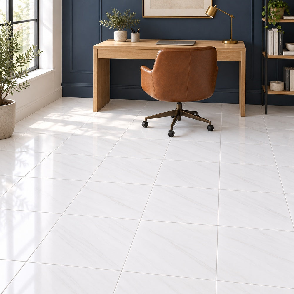 Bianco Dolomite Marble 12x12 Polished/Honed Field Tile room installation