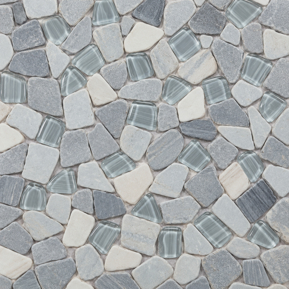Brimstone Blue 12x12 Honed Mosaic Tile — installed close-up