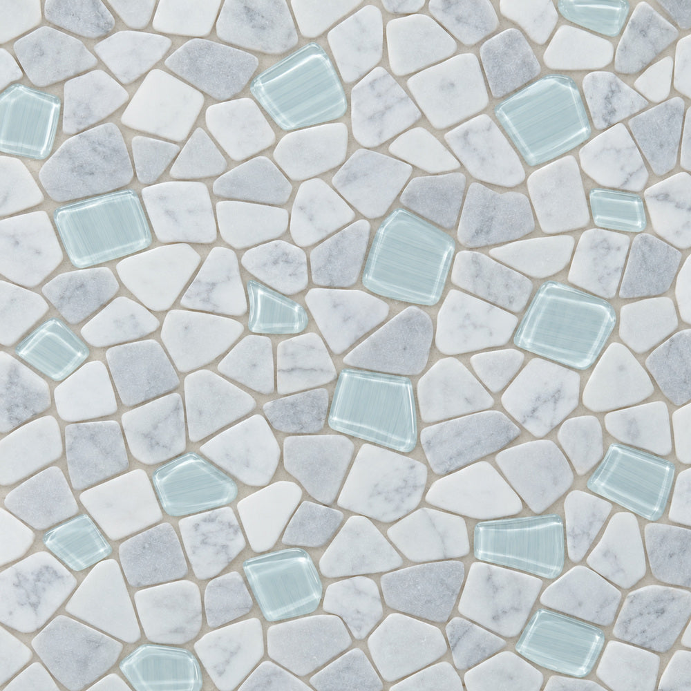 Brimstone Carrara 12x12 Mosaic Tile — installed close-up