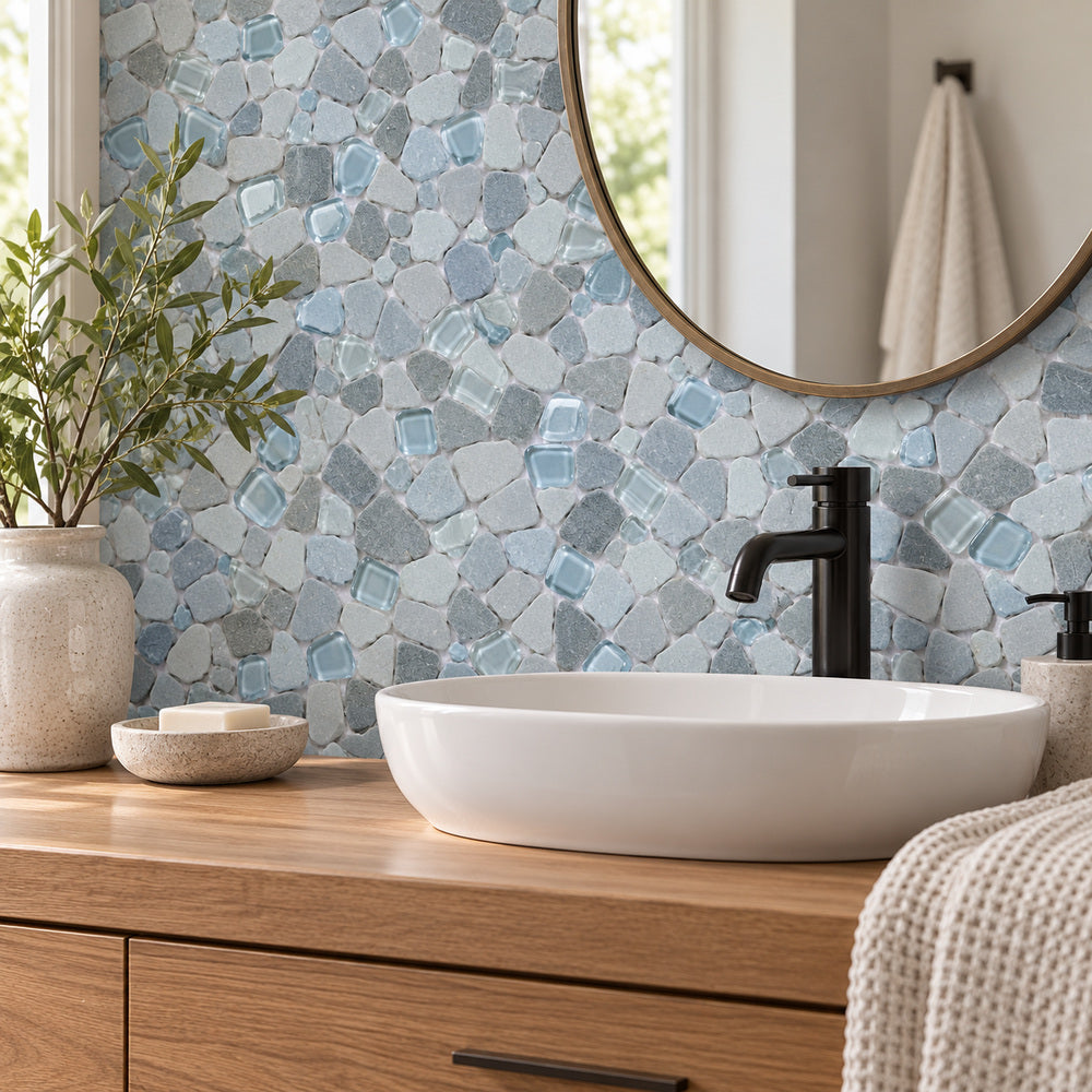 Brimstone Deep Ocean 12x12 Mosaic Tile — room scene