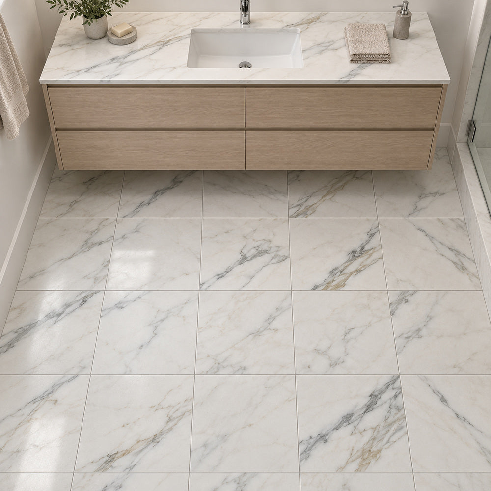 Calacatta Gold 12x12 Polished/Honed Marble Tile room scene