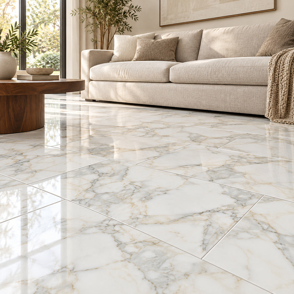 Calacatta Gold 18x36 Polished/Honed Marble Tile room scene