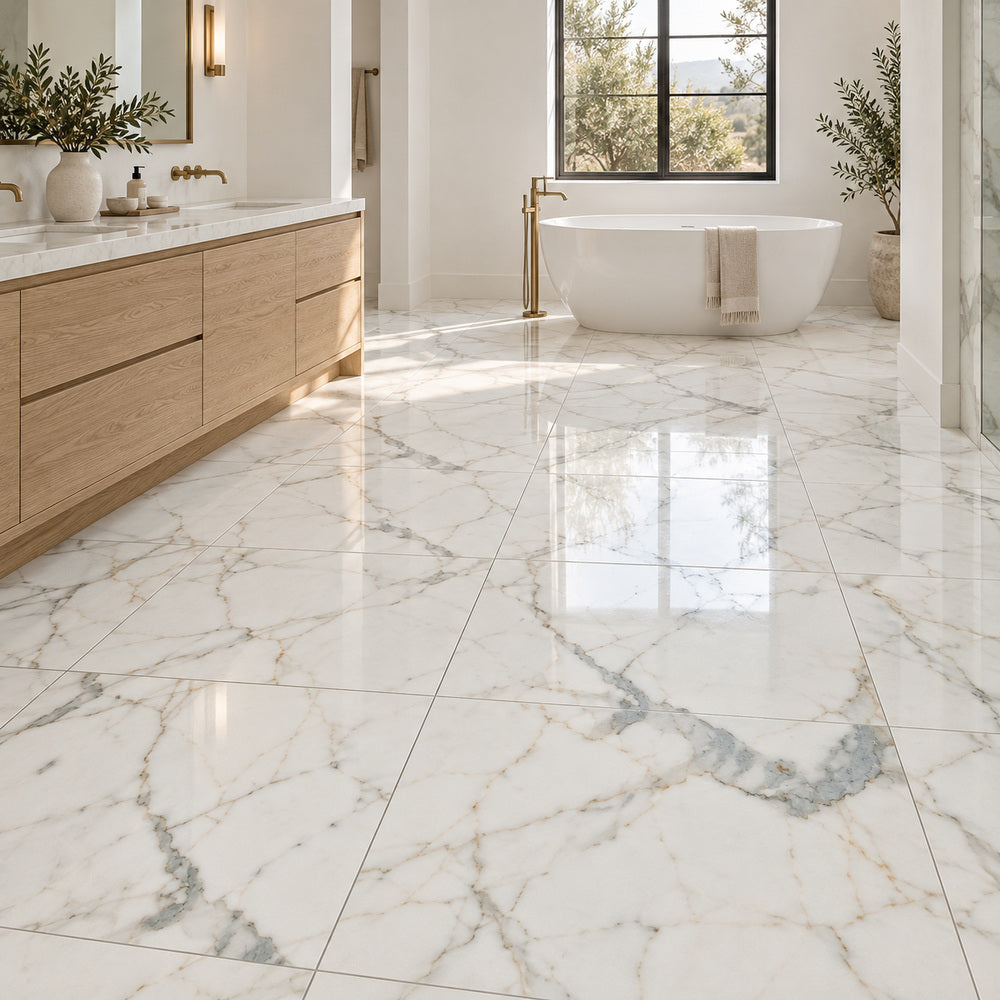 Calacatta Gold 24x24 Polished/Honed Marble Tile room scene