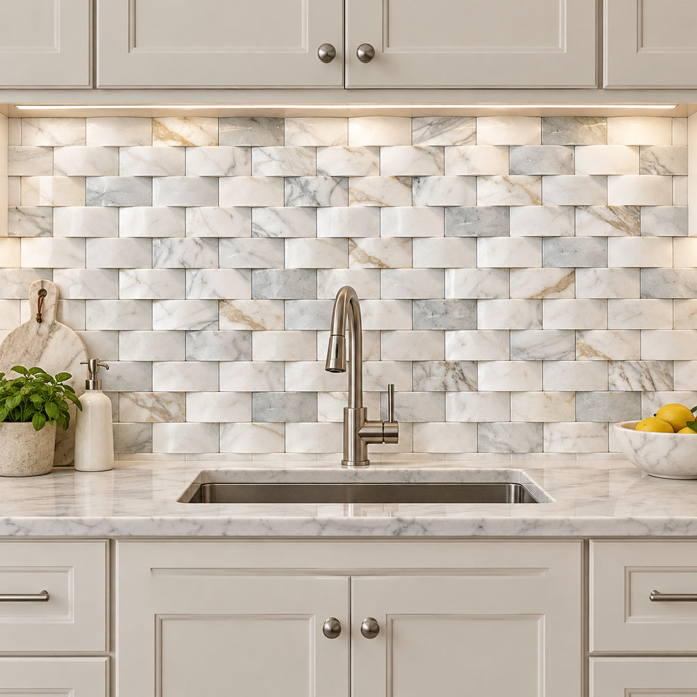 Calacatta Gold 3D Cladding 2x4 Polished/Honed Marble Mosaic Tile room scene