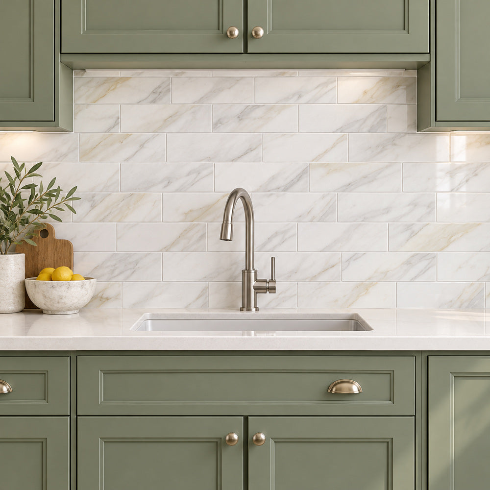 Calacatta Gold 3x9 Polished/Honed Subway Tile room scene